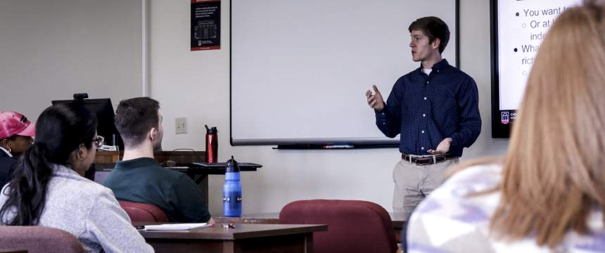 Jimmy Cochran leads a discussion on retirement plans during a recent class